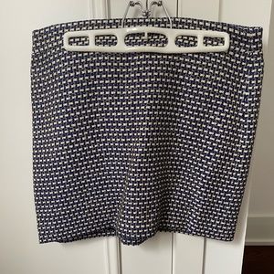 J Crew mini skirt, size 4, blue, black and gold detail